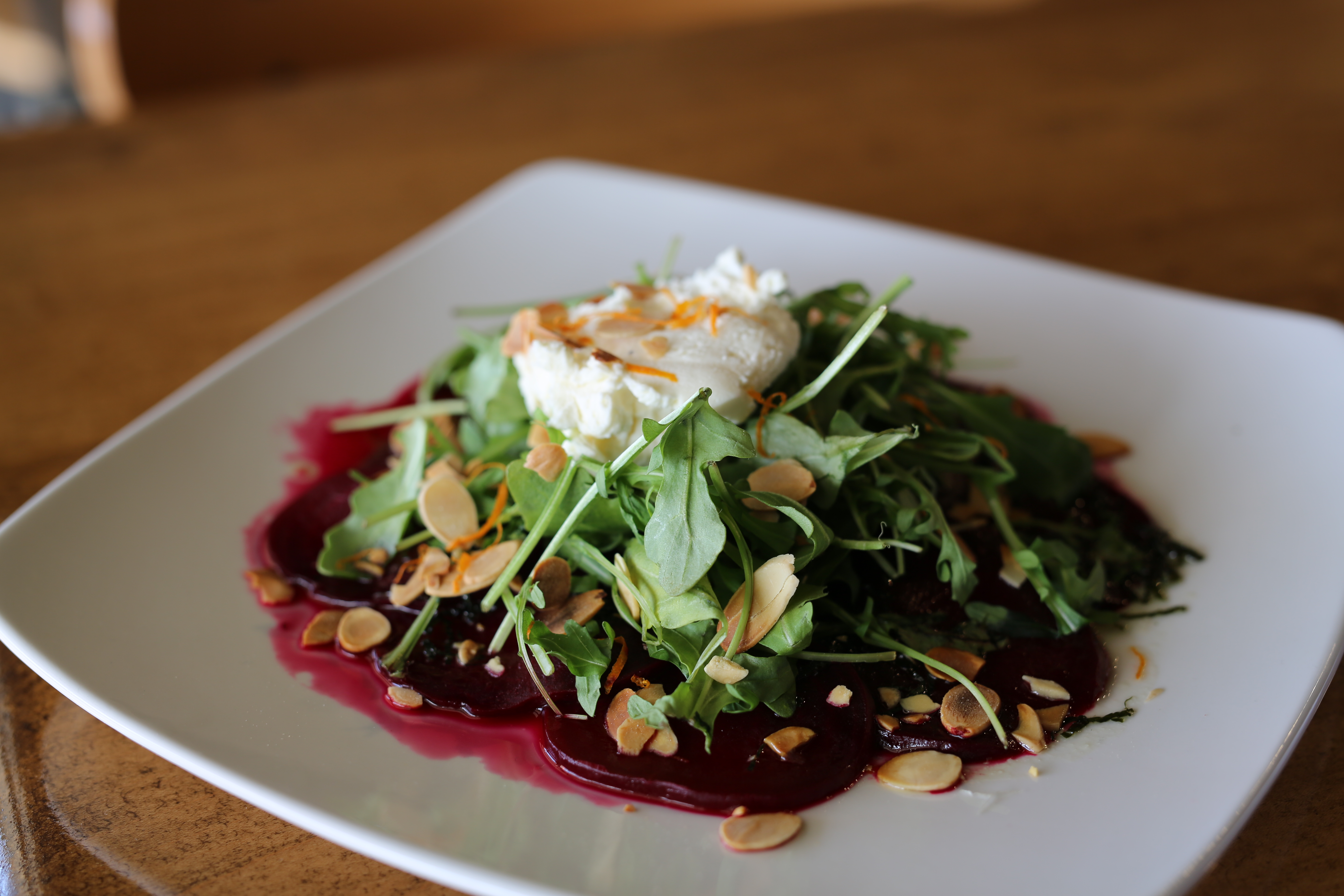 Roasted beet salad with goat cheese and almonds