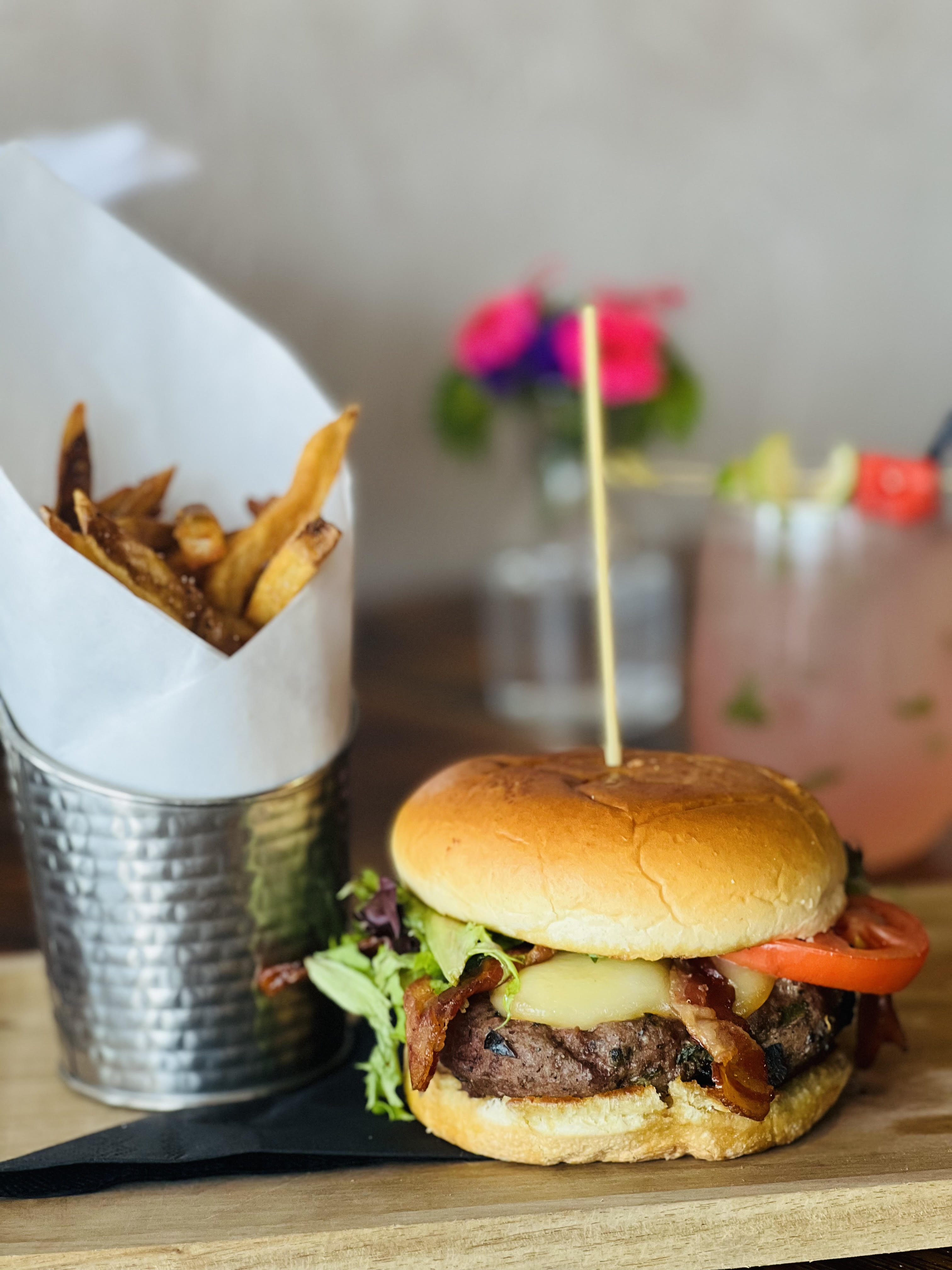 Locally-sourced burger with Ohio beef and fresh ingredients